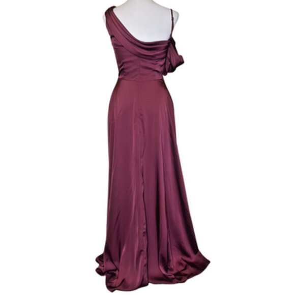 Morilee Madeline Gardner Bordeaux Satin One Shoulder Bridesmaid Dress Gown Sz 4 - Picture 3 of 14
